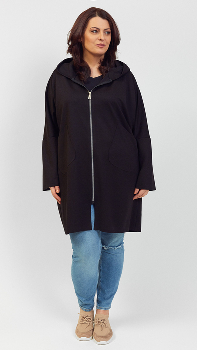 Czarny płaszcz Damski z Kapturem Wiosenny Jesienny Krótki