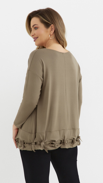 Khaki bluzka damska luźna elegancka z aplikacją