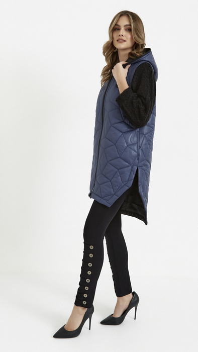 Navy blue long sleeveless quilted vest