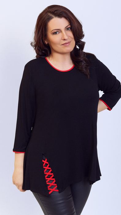 Black elegant women's tunic decorated with a unique trimming plait