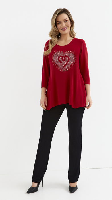 Rote Damentunika, lockere Bluse, elegante Viskose Herz