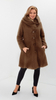 Light brown warm elegant women's coat with hood Bouclé
