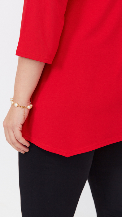 Red women's tunic, loose blouse, elegant viscose