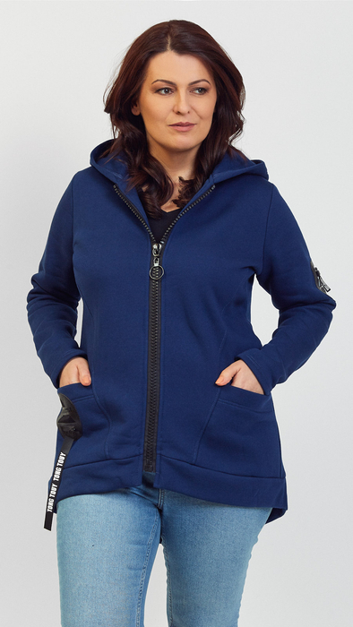 Women's long zip hooded cotton sweatshirt