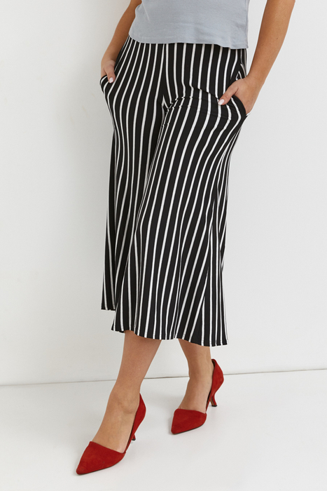Women's flared trousers, wide, loose trousers with white and black stripes