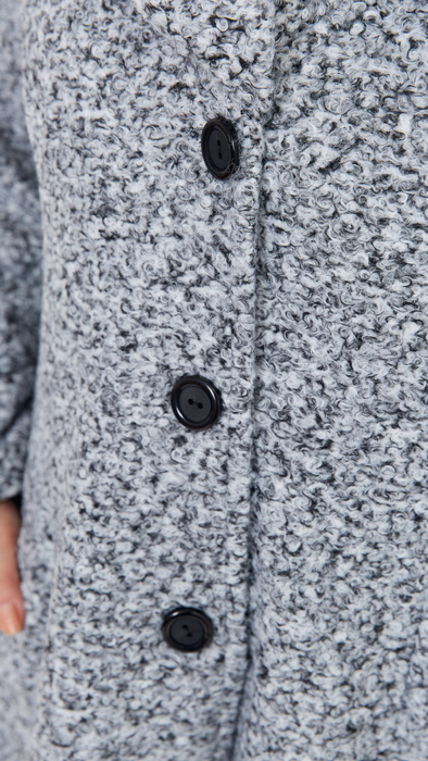 Light gray warm elegant women's coat with hood Bouclé