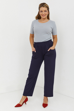 Navy blue women's wide loose trousers with pockets, thick knit plus size