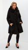 Black warm elegant women's coat with hood Bouclé
