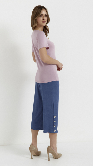 Pudrowy T-shirt damski koszulka damska krótki rękaw