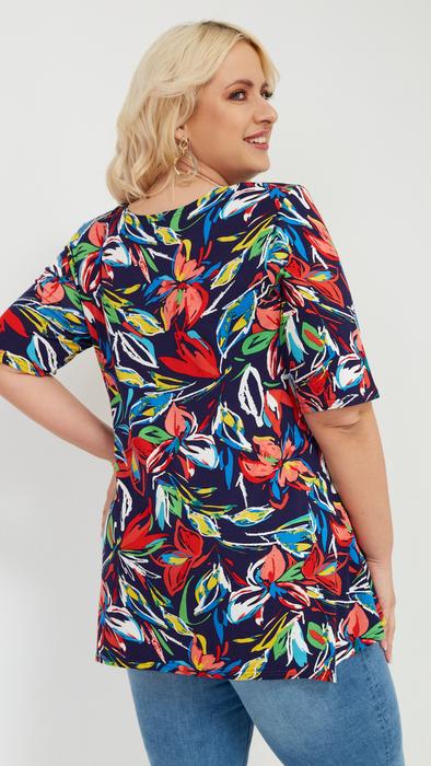 Damen-Tunika, lockere Bluse, elegantes Blumenmuster