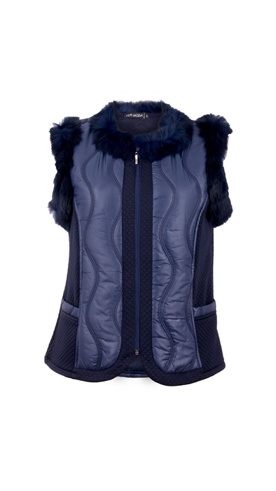Navy blue padded vest made of natural rabbit fur