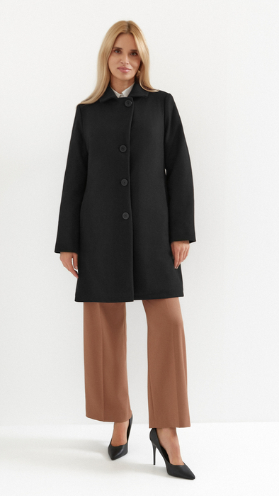 Black women's winter wool coat with insulated lining