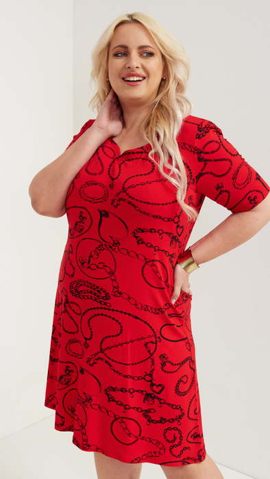 Red spring dress midi pattern