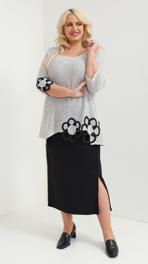 Light gray women's elegant tunic decorated with flowers