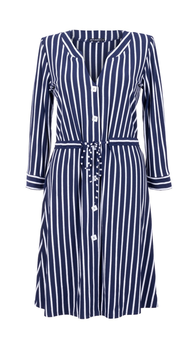 Dunkellaue gestreiftes Frühlings-Sommerkleid für Damen