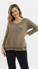 Khaki women's loose, elegant blouse with an application