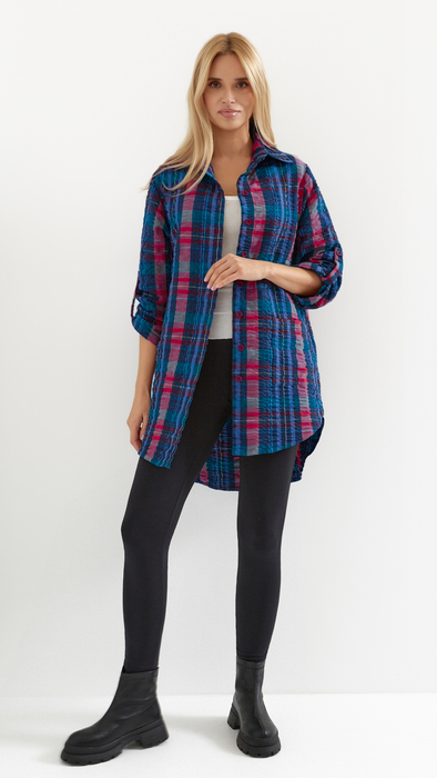 Women's cotton shirt, loose, oversize checkered tunic