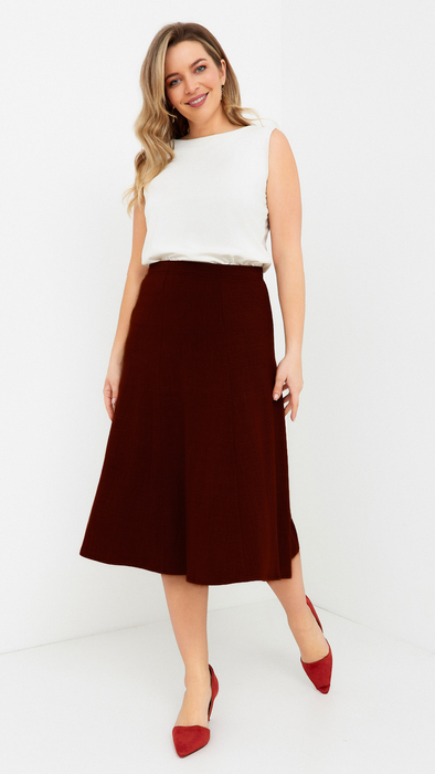Women's brown flared midi skirt