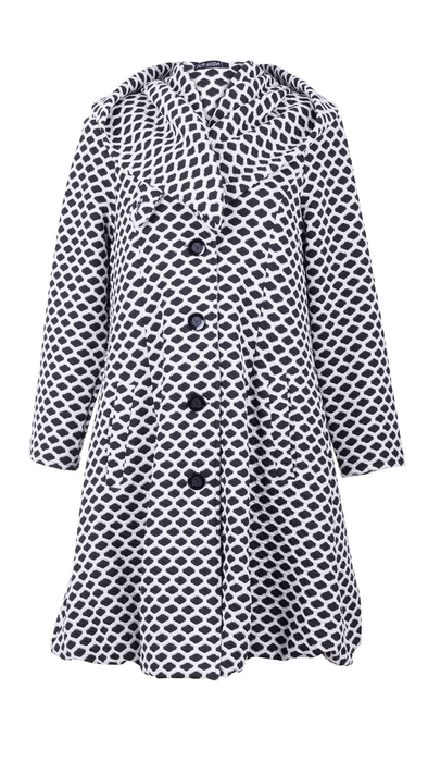 Women's winter autumn coat with a black and white hood