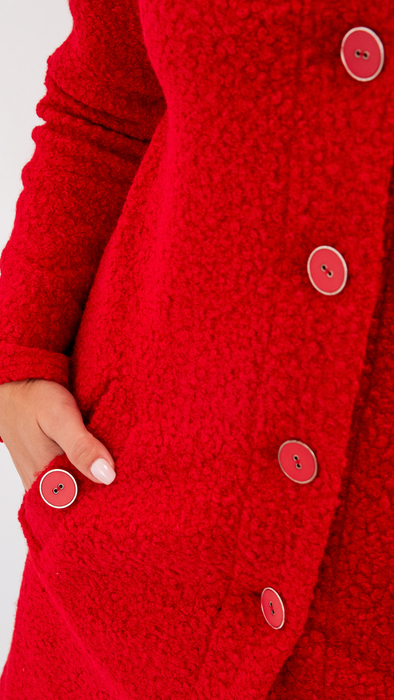Women's red button-up spring autumn Bouclé coat