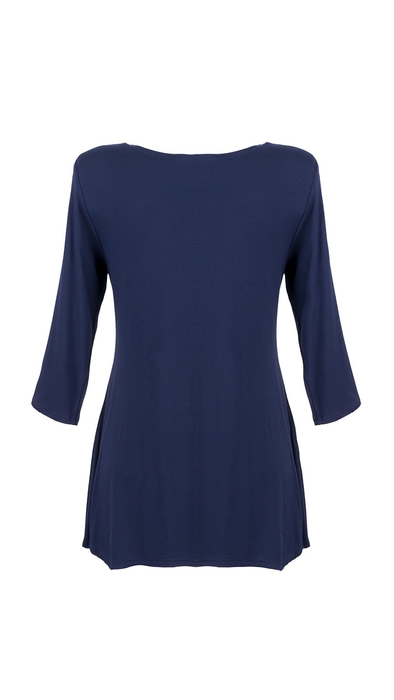 Women's navy blue tunic decorated with a unique braid made of trimmings
