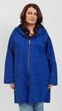Women's blue spring autumn short hooded coat