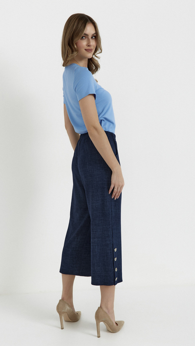 Granatowe spodnie damskie letnie szerokie 3/4 a'la jeans