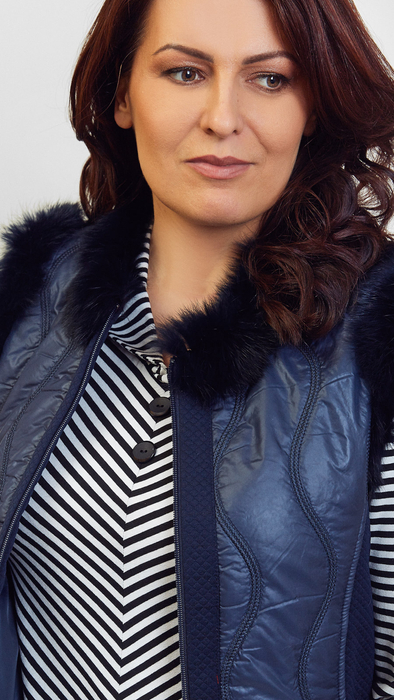 Navy blue padded vest made of natural rabbit fur