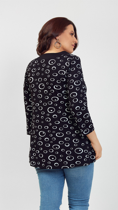 Schwarze, lockere Tunika-Bluse für Damen mit 3/4-Ärmeln