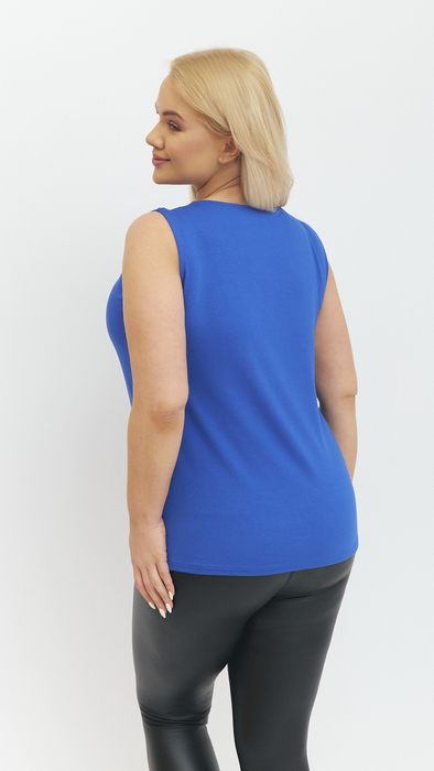 Elegant, sleeveless women's cornflower blue blouse