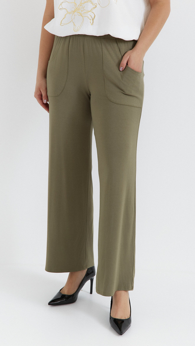 Olive women's trousers wide khaki loose trousers with pockets