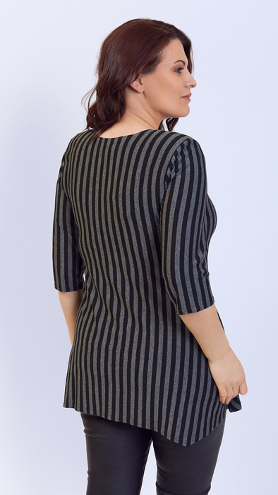 Gray and black elegant women's tunic decorated with a unique braid made of trimmings