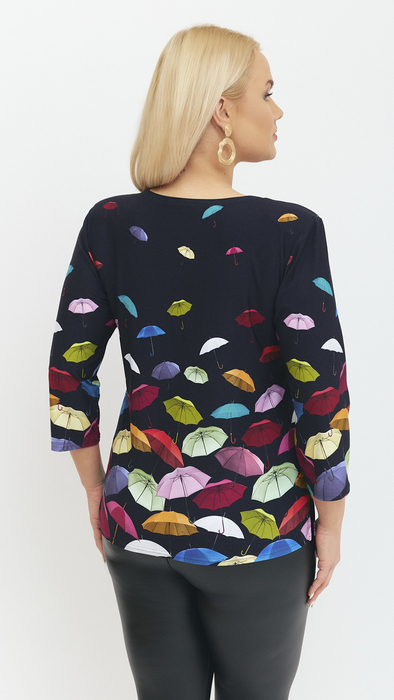 Women's navy blue blouse with elegant umbrellas
