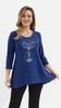  Kornblumenblaue Damentunika, lockere, elegante Bluse mit Applikation Katze