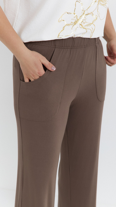 Beige Damenhose Weite Lockere Hose mit Taschen