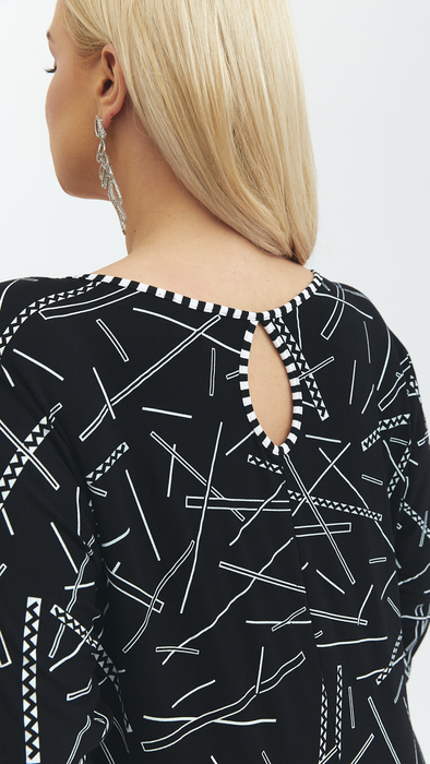 Schwarze Kimonobluse für Damen mit 3/4-Ärmeln