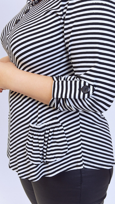 Women's tunic elegant blouse with black stripes