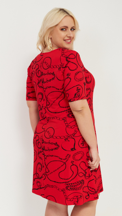Red spring dress midi pattern