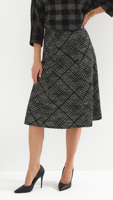 Gray and black women's long skirt with checkered pattern mix