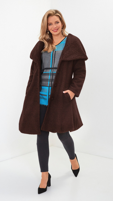Brown warm elegant women's coat with hood Bouclé