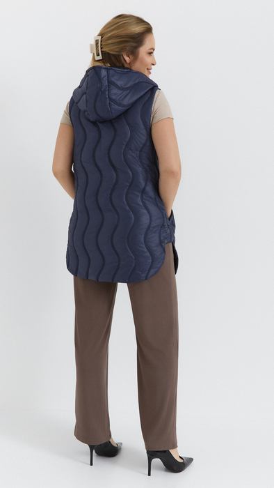Navy blue women's quilted vest sleeveless with a neckline
