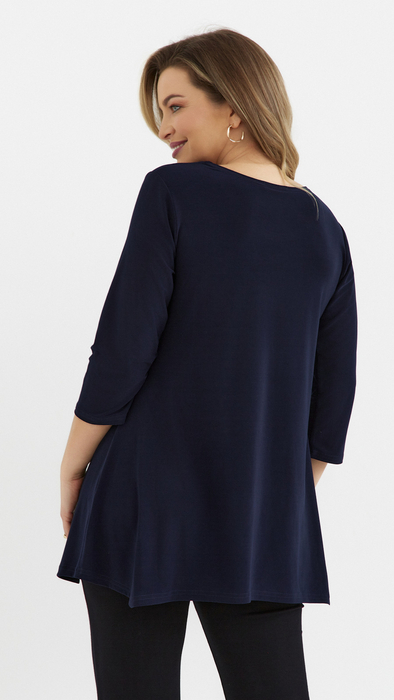 Navy blue women's tunic, loose blouse, elegant viscose star
