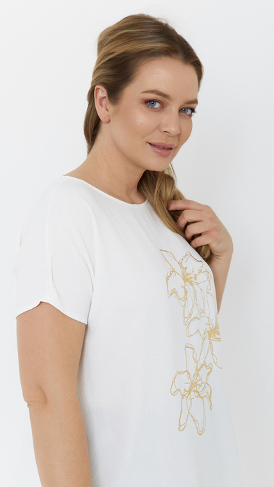 Weiße Damen Tunika Kimono Damenbluse Pflanzenmotiv