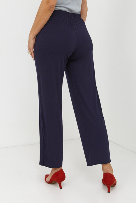 Dunkelblaue weite Damenhose mit Taschen, dicker Strick, Übergröße