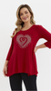 Rote Damentunika, lockere Bluse, elegante Viskose Herz