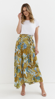 Blauer damen-Maxirock zum Binden mit Blumenmuster