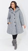 Light gray warm elegant women's coat with hood Bouclé
