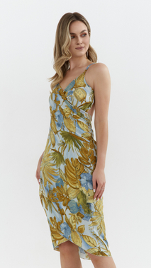 Blue women's pareo cap and midi beach dress