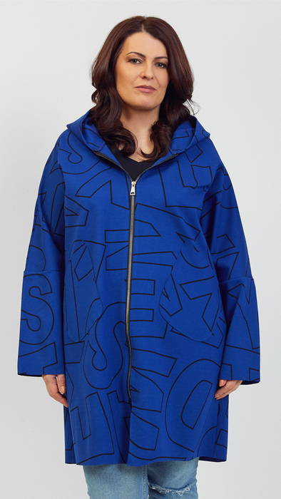Women's blue spring autumn short hooded coat