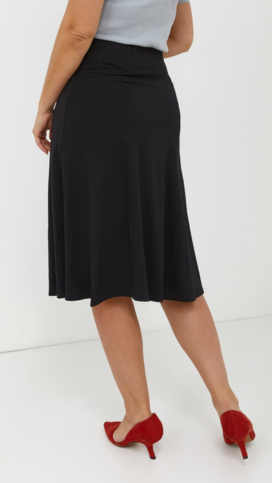 Women's black long flared midi skirt